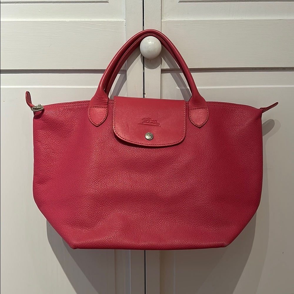 Longchamp Paris Chic Pink Pebbled Leather Tote Bag with Spacious Interior